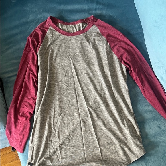 Pistol Lake Other - Men's Long Sleeve Raglan Tee - Gray with Burgundy Sleeves